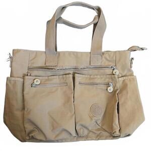 Kipling Beige Multi-Pocket Zipper Tote Bag